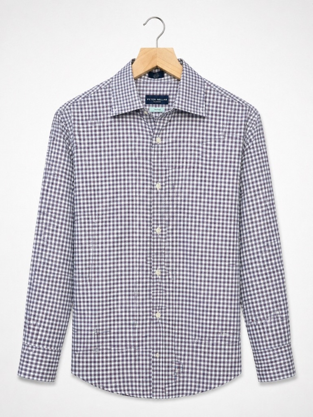 Peter Millar Collection Flex Fit Navy, Red, and White Gingham Dress Shirt